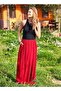 Double-breasted Red Loose Trousers with Elastic Waist Pockets - 3