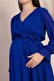Maternity Double-Breasted Collar Belted Chiffon Dress New Season 8018 Cobalt Blue - 4