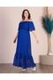 Maternity Madonna Collar Cobalt Blue Skirt Ruffled Long Chiffon Dress 7009 - 5