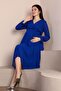 Maternity Double-Breasted Collar Belted Chiffon Dress New Season 8018 Cobalt Blue - 2