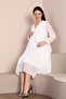 Maternity Double Breasted Collar Belted Chiffon Dress New Season 8018 White - 6