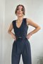 Women's Buttoned Striped Crop Short Vest Palazzo Wide Leg Trousers Double Suit - 3