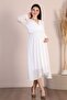 Maternity Double Breasted Collar Belted Chiffon Dress New Season 8018 White - 5