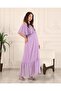 Maternity Madonna Collar Lilac Skirt Ruffled Long Chiffon Dress