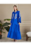 Women's Cobalt Blue Embroidered Plus Size Loose Oversized Long Shirt Dress - 3