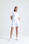 White Leg Detailed Pocket High Waist Short Sweat Shorts