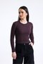 Brown Navy Blue Striped Cotton Corded Fabric Ribbed Knit Crew Neck Flexible Long Sleeve T-Shirt Bodysuit - 2