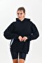 Black Hooded Oversize Sweatshirt with Double Kangaroo Pockets - 3