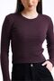 Brown Navy Blue Striped Cotton Corded Fabric Ribbed Knit Crew Neck Flexible Long Sleeve T-Shirt Bodysuit - 5