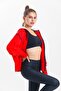 Red Hooded 100% Cotton Zippered Oversize Cardigan