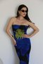 Julidress Strapless Collar Multi-Colored Blue Patterned Lined Midi Length Premium Tulle Dress - 6