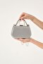 Women's Evening Dress Bag with Silver Fabric Handle and Chain Strap - 2