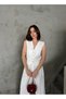 White Women's Buttoned Vest-Carrot Pants Two-Piece Summer Set - 3
