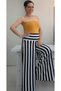Navy Blue and White Striped, Elasticated Waist, Steel-Knit, Wide-Leg Pants Skirt - 5