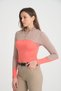 Beige Color Orange Garnished Long Sleeve Zippered Rider Women's T-Shirt - 4