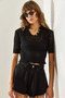 Women's Black Collared Knitwear Blouse 20246160 - 3