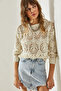Women's Cream Openwork Knitwear Blouse 20246173 - 8