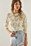Women's Cream Openwork Knitwear Blouse 20246173 - 6