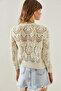 Women's Cream Openwork Knitwear Blouse 20246173 - 3