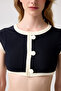 X Melodi Black-Cream Ribbed Halter Neck Bikini Top Vintage Top2 - 4