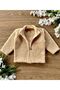 Plush Zippered Children's Cardigan Stand Collar Brown