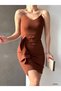 Graduation Gown Women's Chain Strap Ruffle Detail Mini Crepe Fabric Dress (COLORFUL)