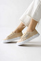 Timon Beige Comfortable Sole Linen Women's Sneakers, Women's Sneakers - 5