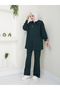 Women's Modest Pants Set with Slit Pant Leg and Collar Detail - 3