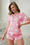 Women's Short Sleeve Shorts Set PinkCatBig3 - 2