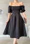 Women's Black Diving Fabric Square Neck Balloon Sleeve Design Midi Dress 582613 - 2