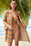 Geometrik Desenli Aksesuarlı Straplez Kaplı Regular Normal Bel Bikini Takımı TBESS24BT00094