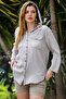 Organic Cotton Mink Hooded Buttoned Long Sleeve Buttoned Pocketed Woven Casual Muslin Jacket - 2