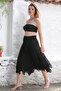 Organic Cotton Black Lined Woven Asymmetrical Elastic Waist Casual Skirt - 5