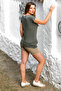 Dark Khaki Lace Collar Dropped Sleeve Knit Casual Blouse - 8