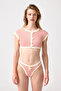 X Melodi Powder-Cream Ribbed Halter Neck Bikini Top Vintage Top2 - 5