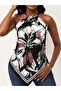 Triangle Cut Floral Patterned Women's Single Jersey Blouse - Halter Neck