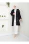 Women's Black Lace-Like Knit Cotton Knit Modest Long Cardigan - 3