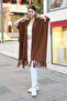 V-Neck Short Sleeve Skirt with Tassels Solid Color Side Stitching Midi Length Knitwear Shawl Look Poncho - 5
