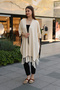 V-Neck Short Sleeve Skirt with Tassels Solid Color Side Stitching Midi Length Knitwear Shawl Look Poncho - 3