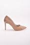 Women's Stiletto Thin High Heeled Beige Suede Shoes - 3