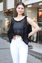 Wide Round Neckline Strappy Openwork Perforated Sleeveless Summer Stylish Knitwear Shawl Poncho Blouse