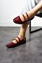 Claret Red Patent Leather Women's Ballerinas - Double Belted, Flat Sole - 2