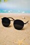 Unisex Black Round Oval Polarized Glass Sunglasses