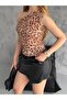 Women's Leopard Patterned Shoulder Twisted Crop Blouse - 2