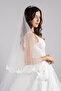 Wedding Dress Veil Two Tiers French Lace Scalloped Long Bottom Solid 240 Cm Short Solid 70 Cm - 5