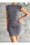 Women's Gray Padded Crepe Dress - 4