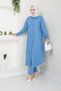 Women's Wooden Button Detailed Trousers Double Denim Suit - 2