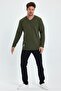 V-NECK LONG SLEEVE SWEAT 3 THREAD COLLAR STRIP DETAIL - 3