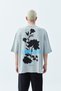Gray Oversize T-Shirt - Back Flower Printed - 2