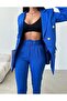 Cobalt Blue Buttoned Blazer Jacket Stretchy Pants Women's Suit - 2